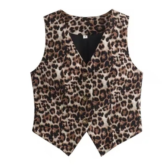NEW Leopard Print Suite Vest Sz.M Dressy Front Buttons Fitted Animal Print 90s - Picture 3 of 10